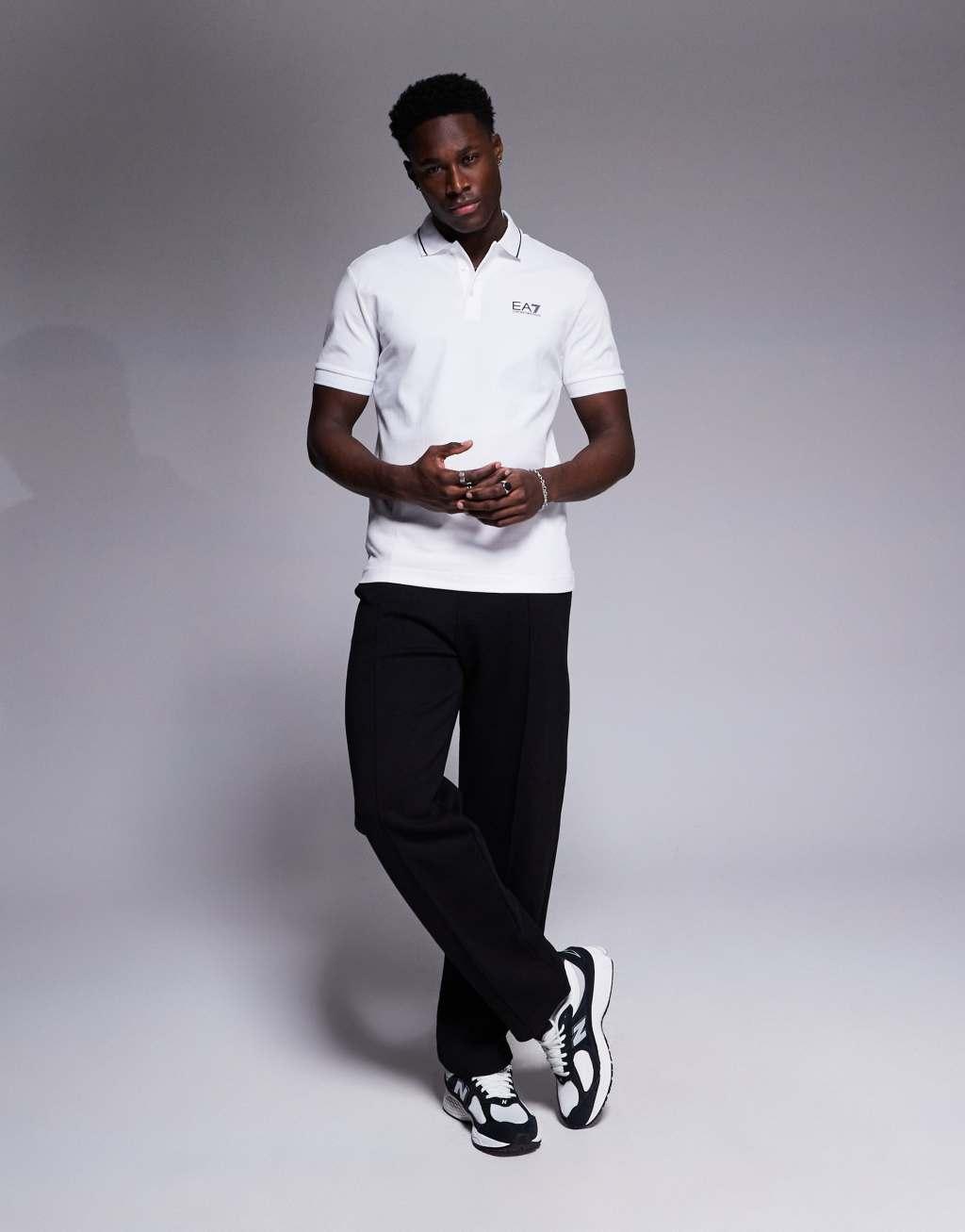 Armani EA7 short sleeve tipped logo polo shirt in white Product Image