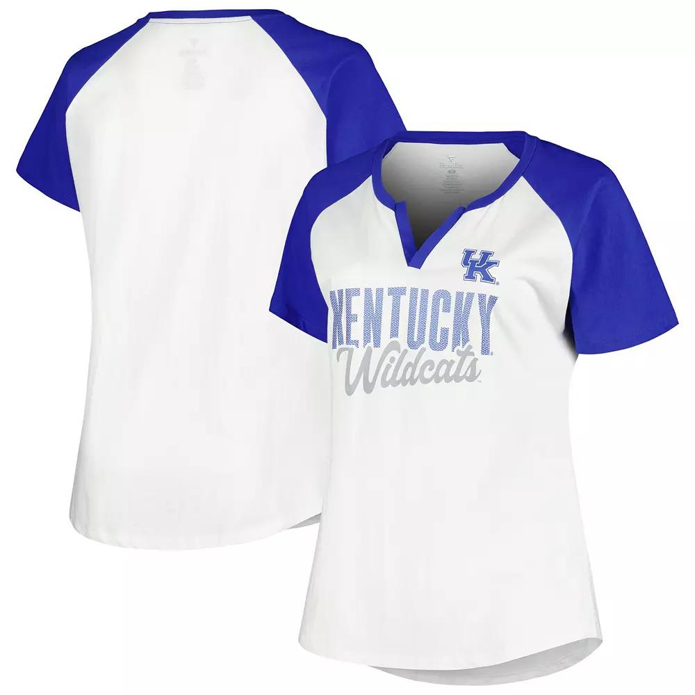 Women's Profile White/Royal Kentucky Wildcats Plus Size Best Squad Shimmer Raglan Notch Neck T-Shirt, Size: 3XL Product Image