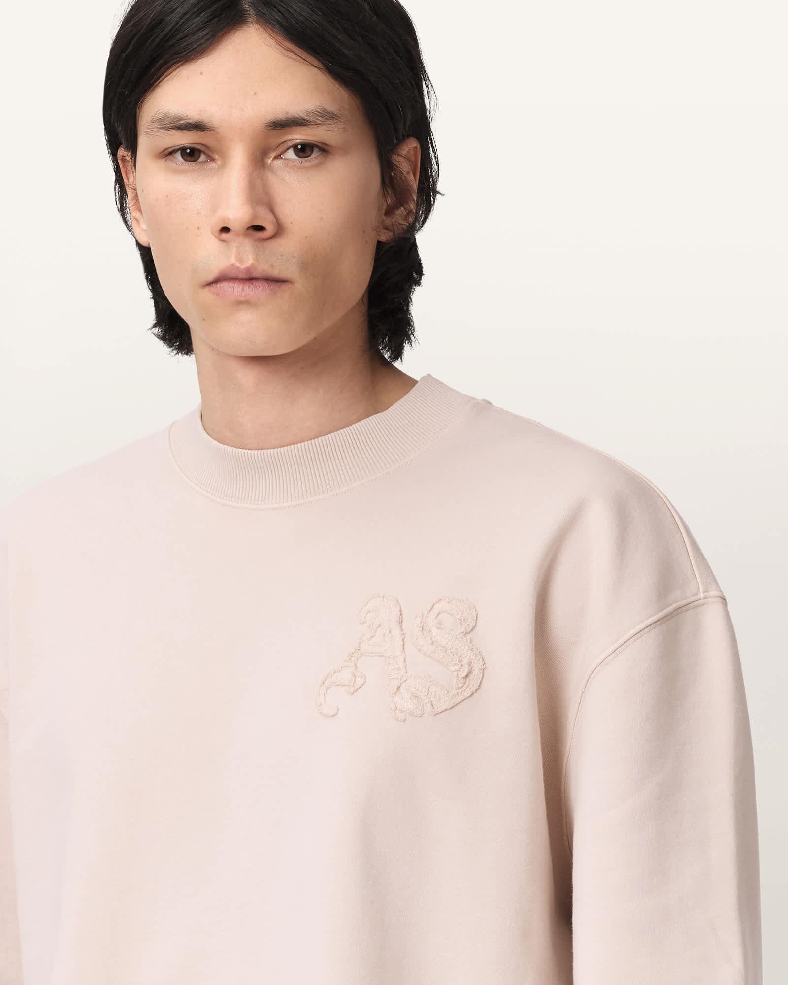 Insignia Crew Neck Cotton Sweatshirt CRYSTAL PINK | ALLSAINTS US Product Image
