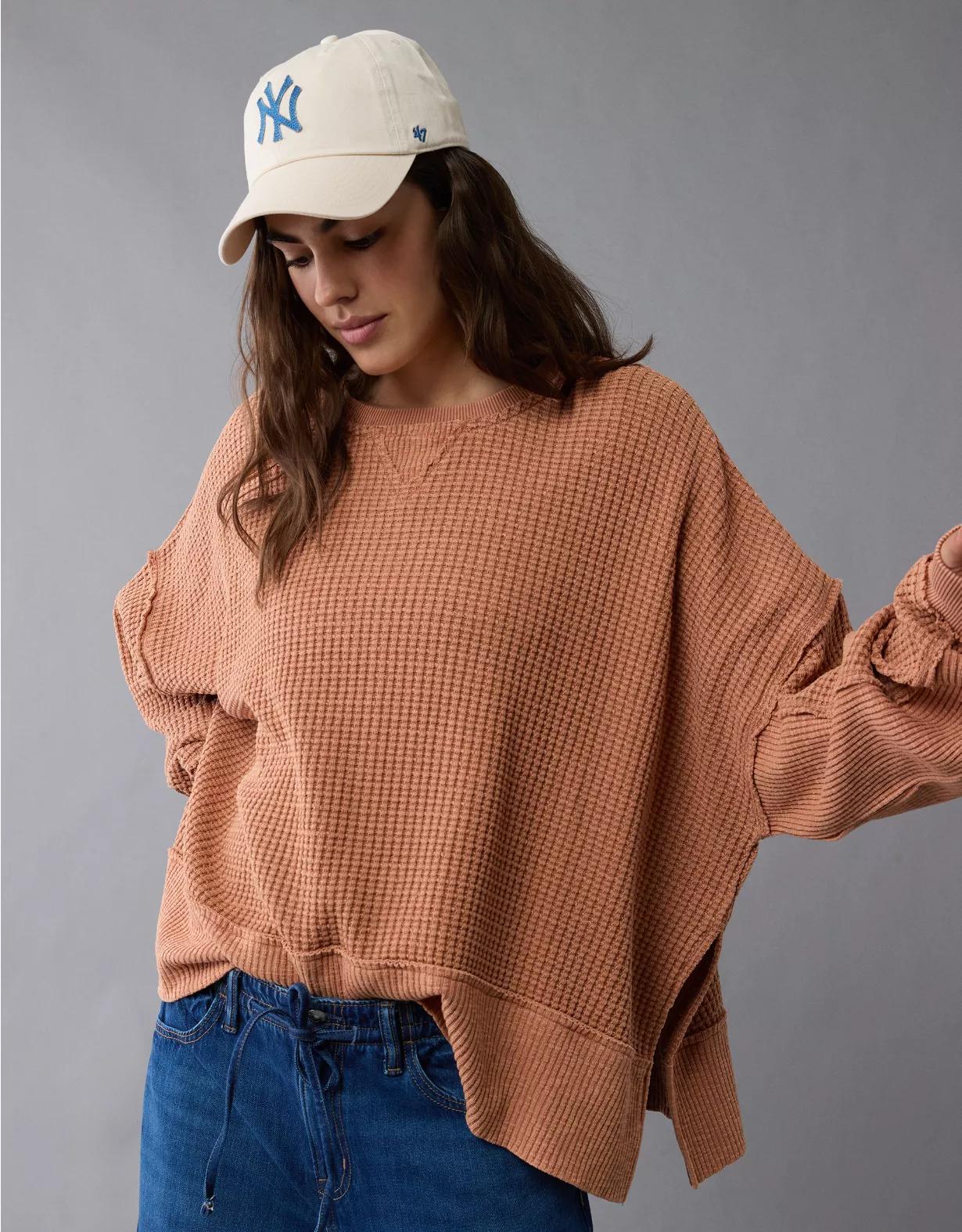 AE Big Hug Crew Neck Waffle Sweatshirt Product Image