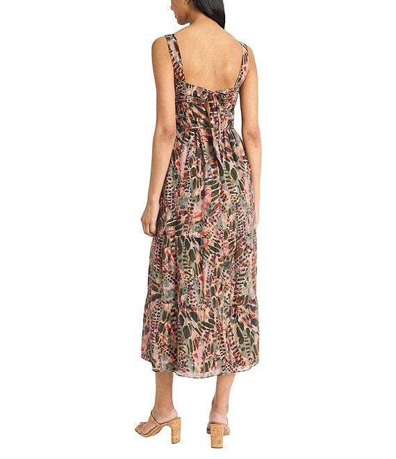 The Good Journey Square Neck Printed Voile Tiered Midi Dress Product Image