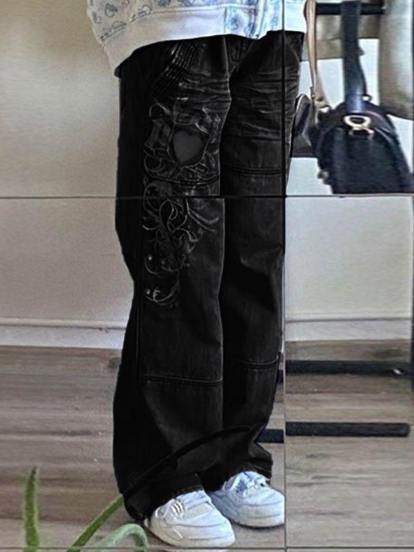 Washed Heart Pattern Cargo Jeans Product Image