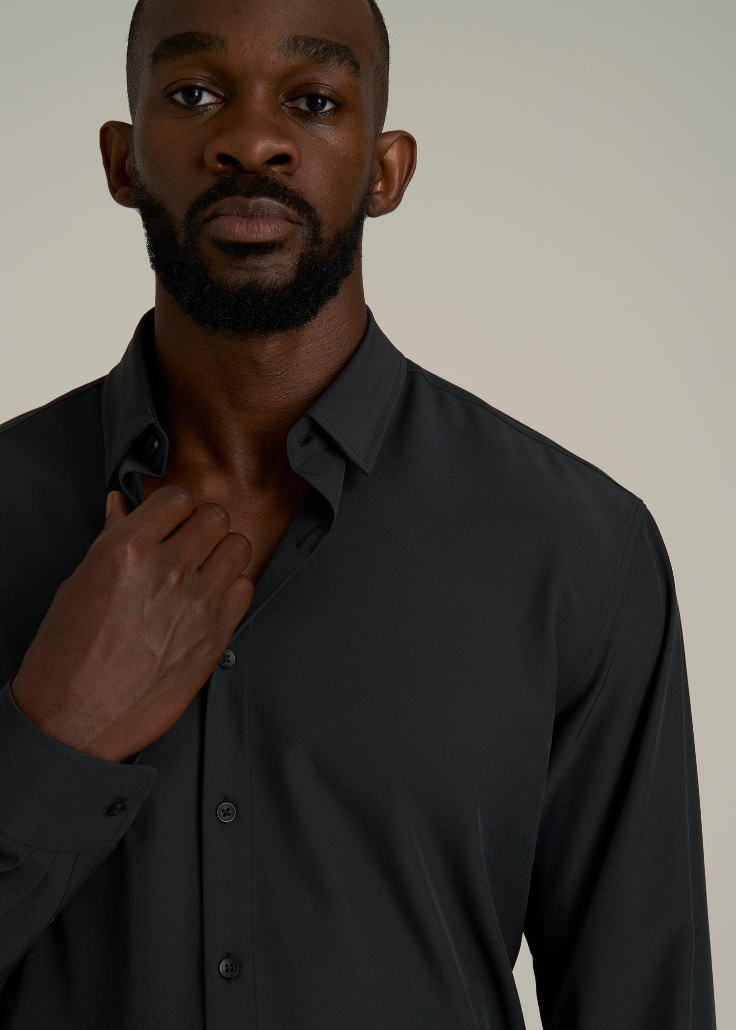Traveler Stretch Dress Shirt for Tall Men in Black Male Product Image