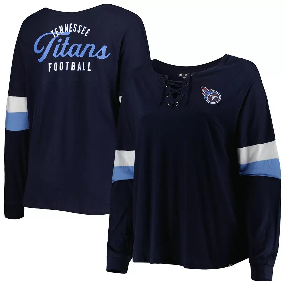 Women's New Era Navy Tennessee Titans Plus Size Athletic Varsity Lace-Up V-Neck Long Sleeve T-Shirt, Size: 1XL, Blue Product Image
