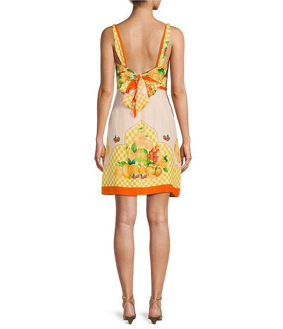 Antonio Melani Kacey Fruit Printed Linen V-Neck Sleeveless A-Line Dress Product Image