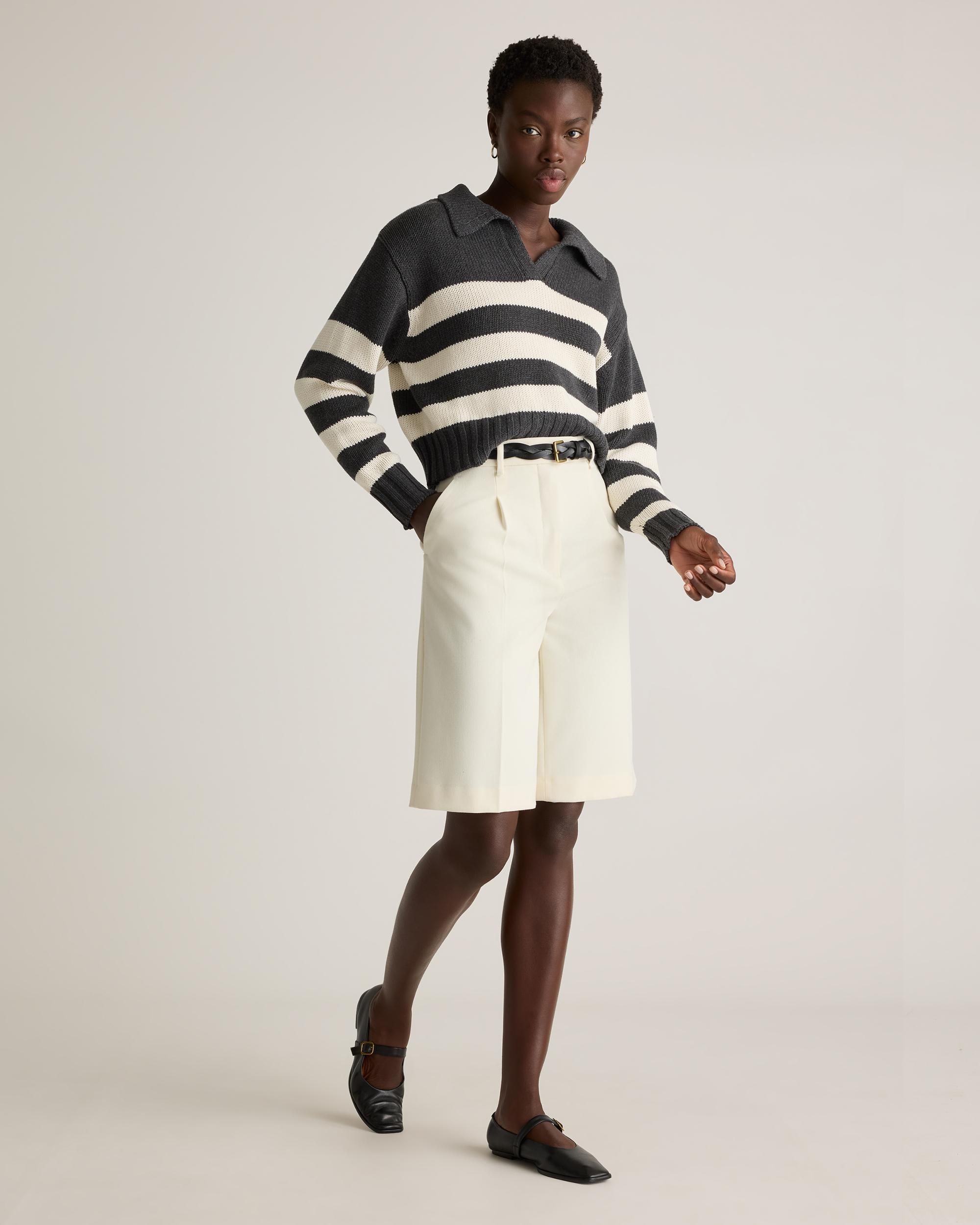 Quince | Women's 100% Organic Cropped Cotton Polo Sweater Organic Cotton Product Image