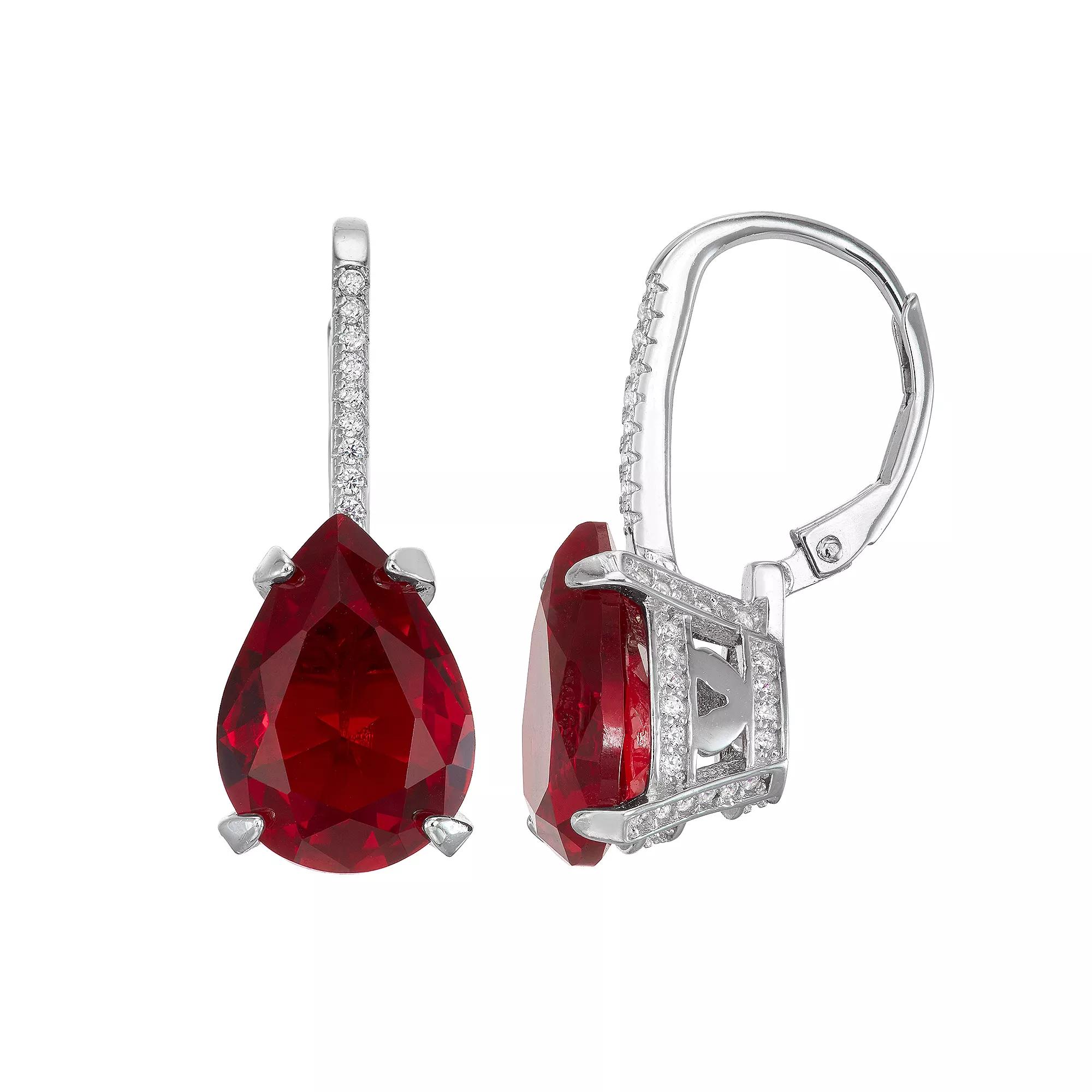 Designs by Gioelli Sterling Silver Simulated Gemstone Teardrop Leverback Earrings, Women's, Simulated Red Product Image