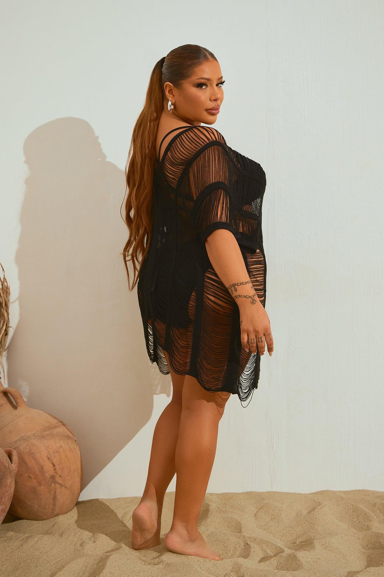 Elizabeth Crochet Cover Up Dress - Black Product Image