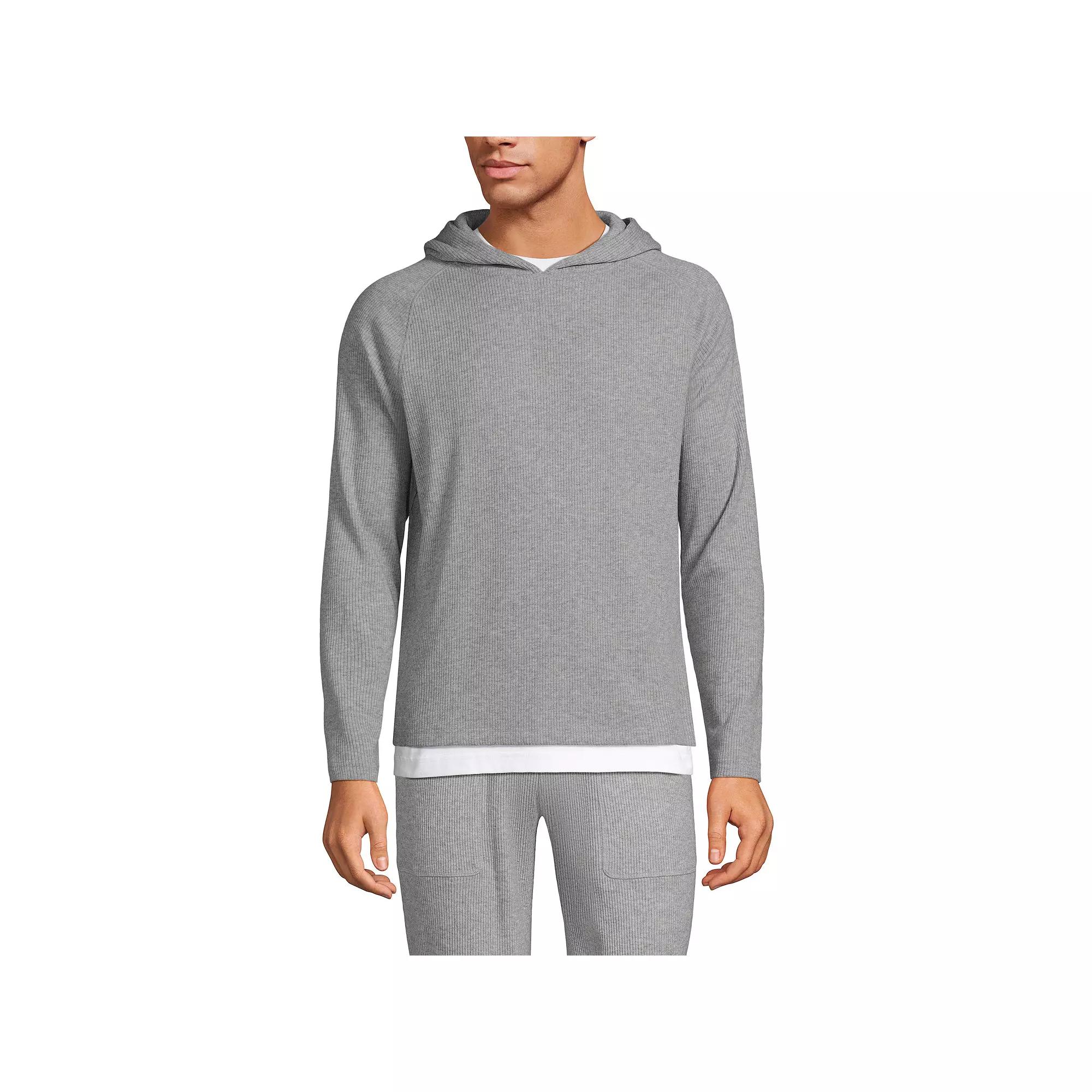 Men's Lands' End Brushed Rib Hooded Sweatshirt,  Product Image