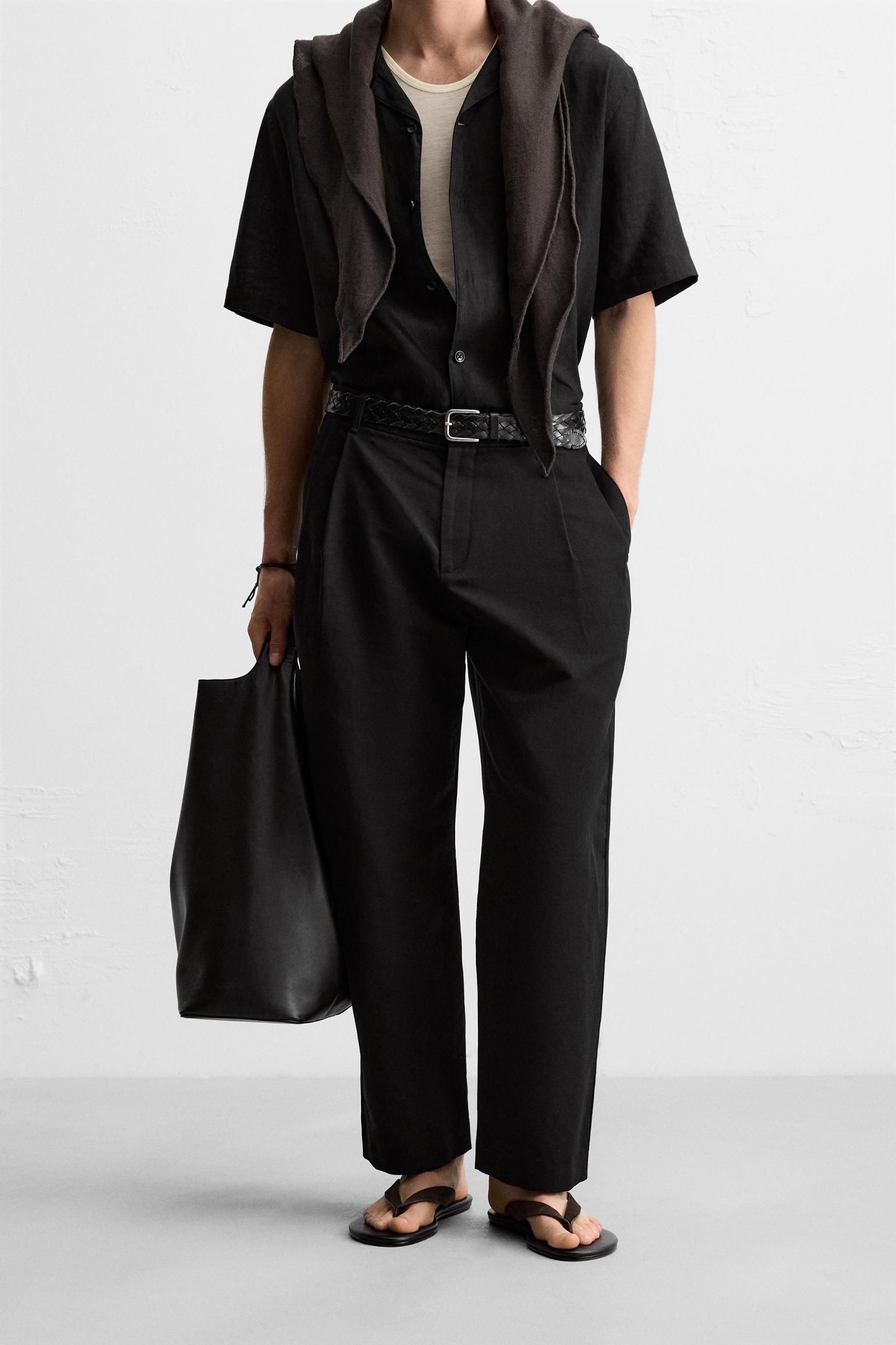 COTTON - LINEN PLEATED PANTS Product Image