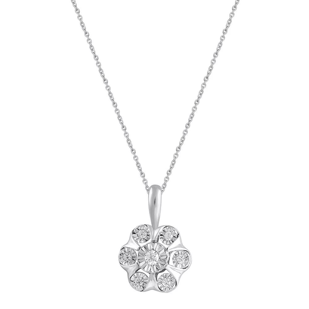 Royal Aura Sterling Silver 1/8 Carat T.W. Diamond Floral Cluster Pendant Necklace, Women's, Size: 18" Product Image