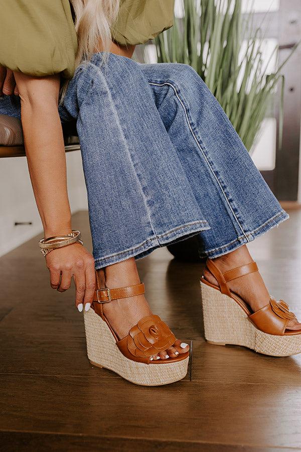 The Flora Faux Leather Wedge in Brown Product Image