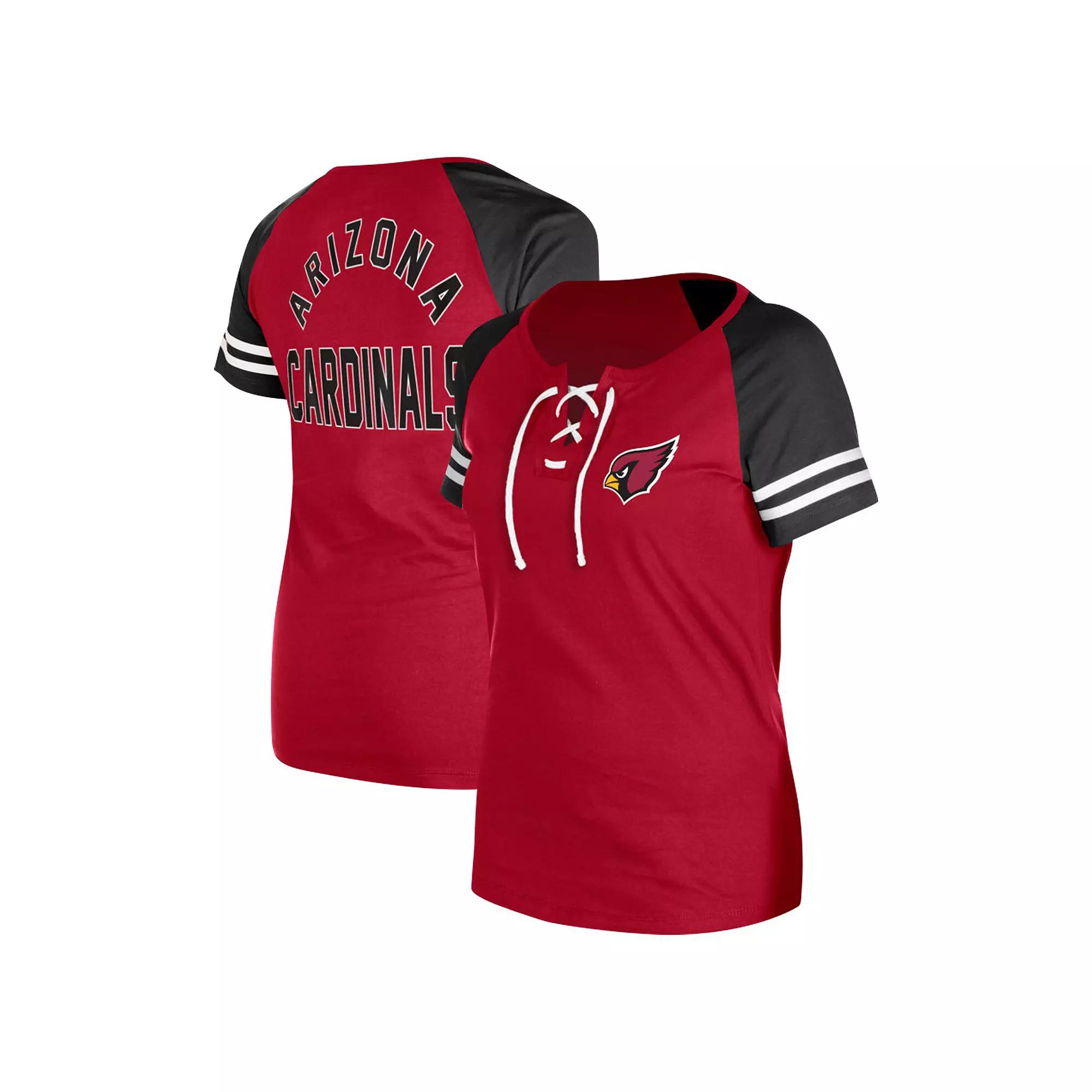 Women's New Era Cardinal Arizona Cardinals  Lace-Up Raglan T-Shirt, Size: 2XL, Red Product Image