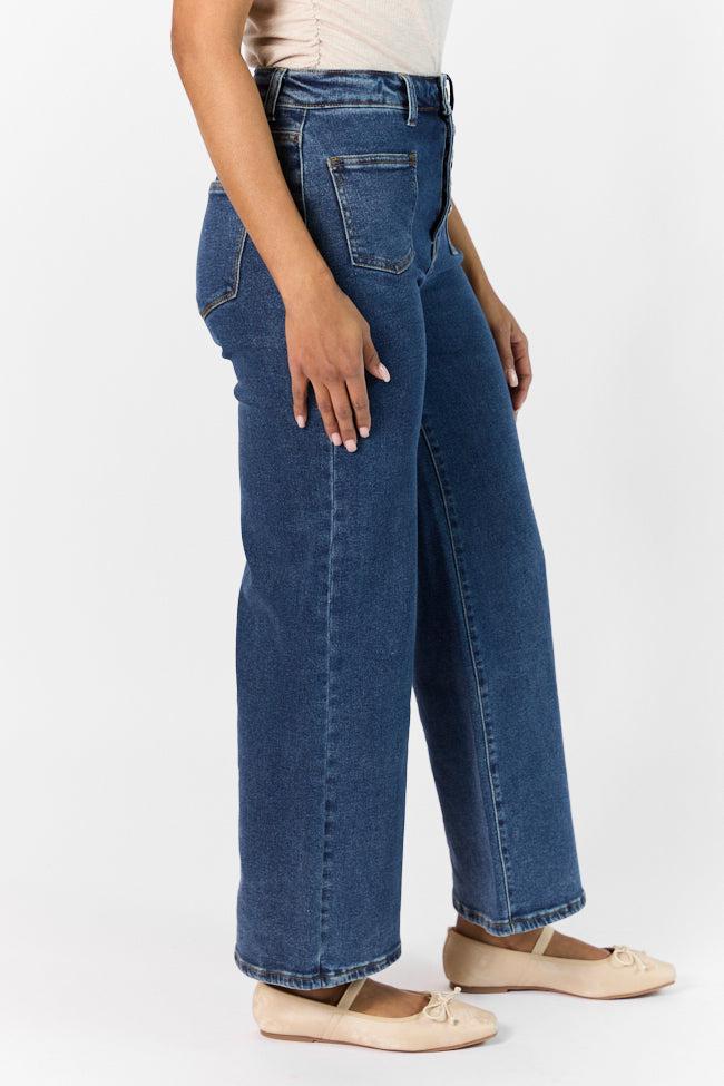 Sutton Dark Wash Wide Leg Patch Pocket Jeans FINAL SALE Product Image