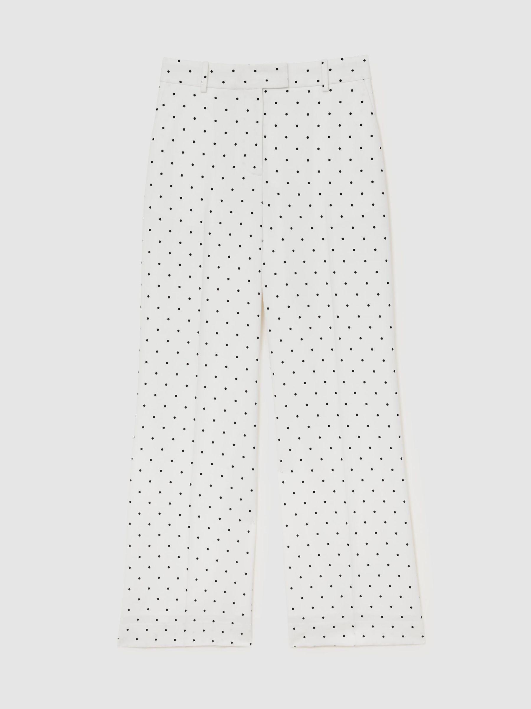 Petite Polka-Dot Wide-Leg Suit Trousers in White/Navy Product Image