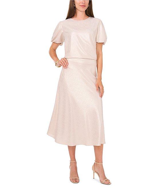 Vince Camuto Dotted High Rise Bias Cut Slip Midi Skirt Product Image