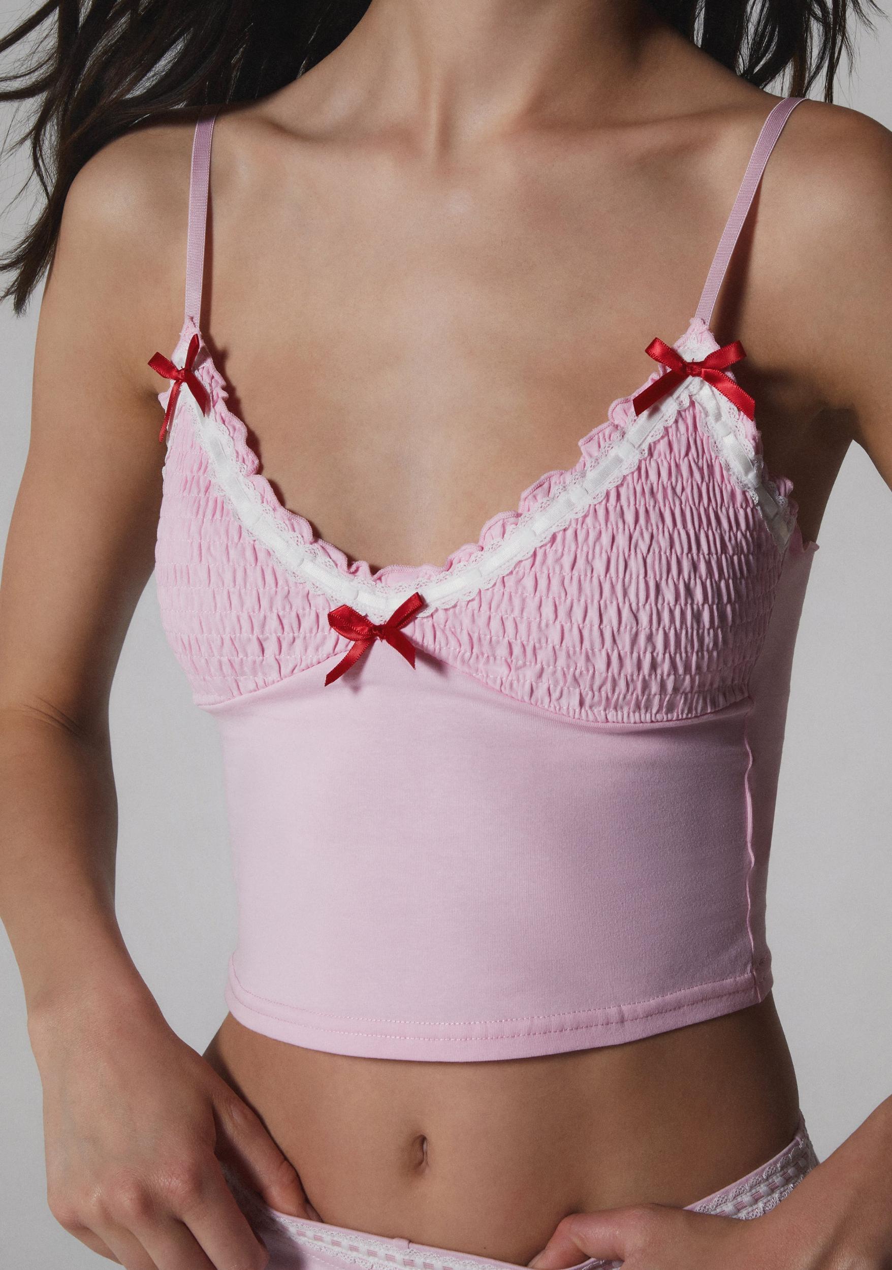 Womens Girly Smocked Ribbed Tank Top Sugar Thrillz - Pink Product Image