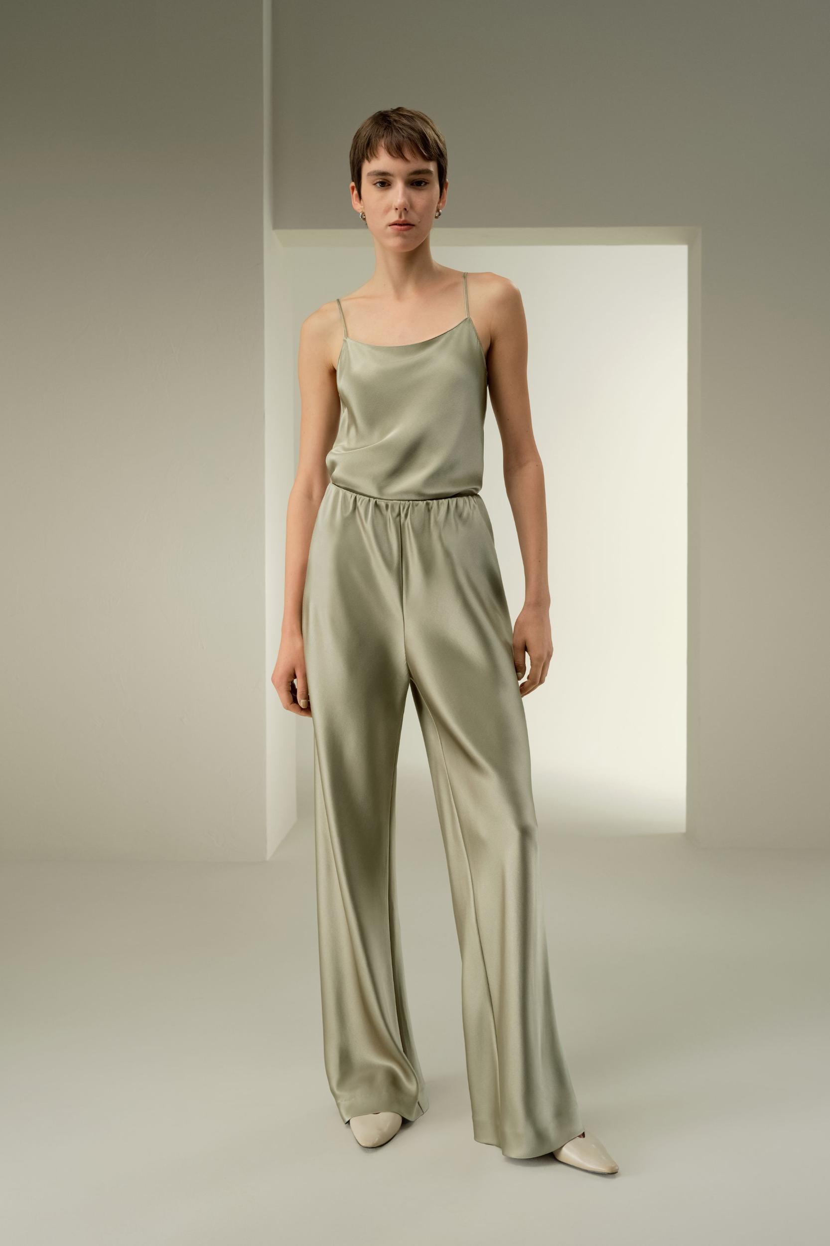 Straight-Leg Silk Satin Pants Product Image