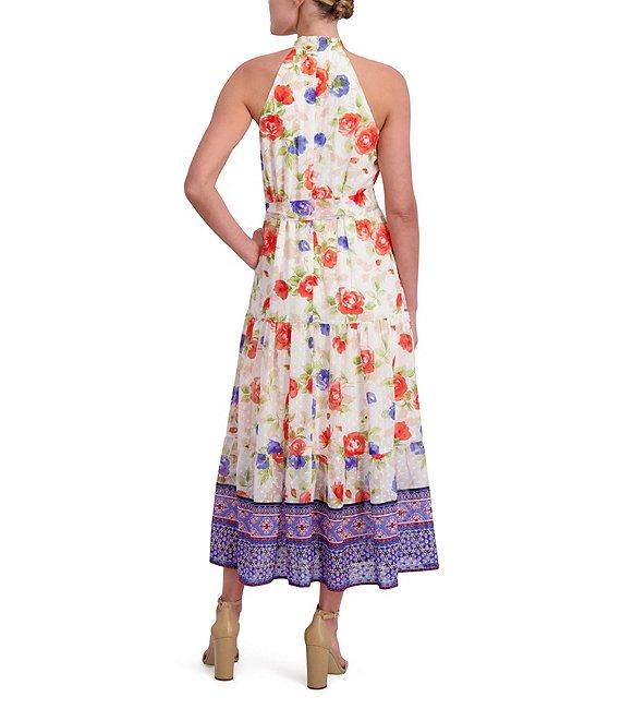 Anne Klein Halter Neck Sleeveless Floral Print Maxi Dress Product Image