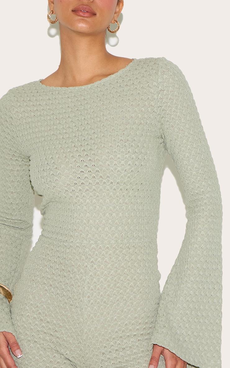 Sage Textured Jersey Long Sleeve Cut Out Back Unitard Product Image