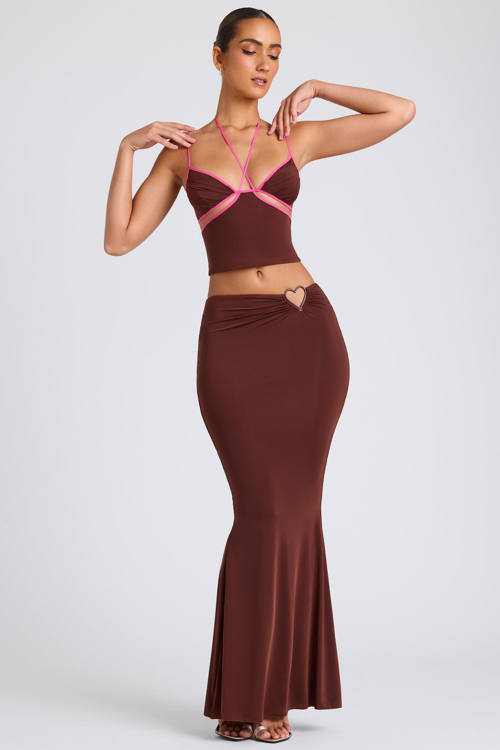 Mid Rise Maxi Skirt in Chocolate Brown Product Image