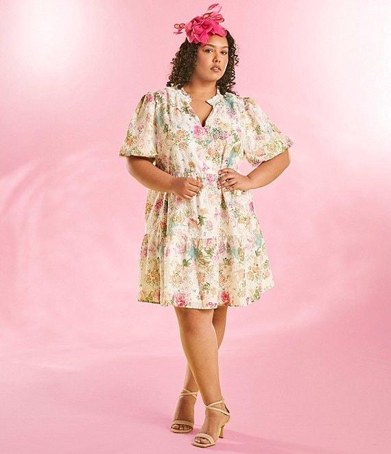 Sugarlips Plus Summerset Floral Jacy Short Sleeve Eyelet Lace Babydoll Mini Dress Product Image