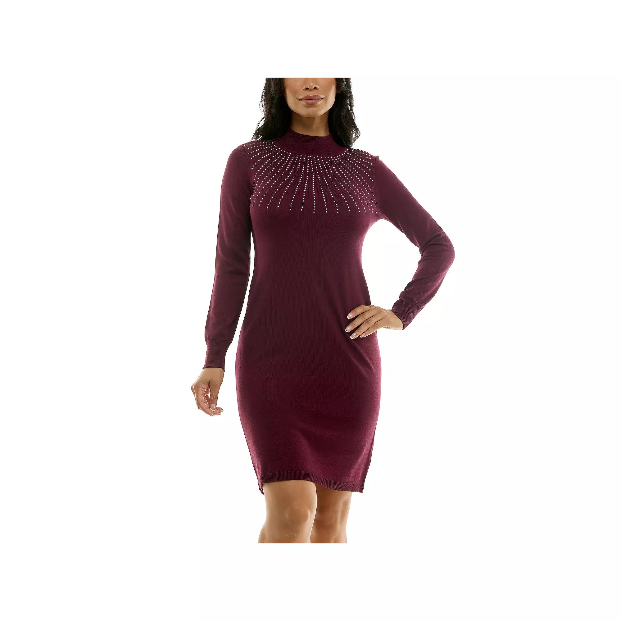 Women's Nina Leonard Pearl Accent Dress, Size: Small, Deep Red Product Image