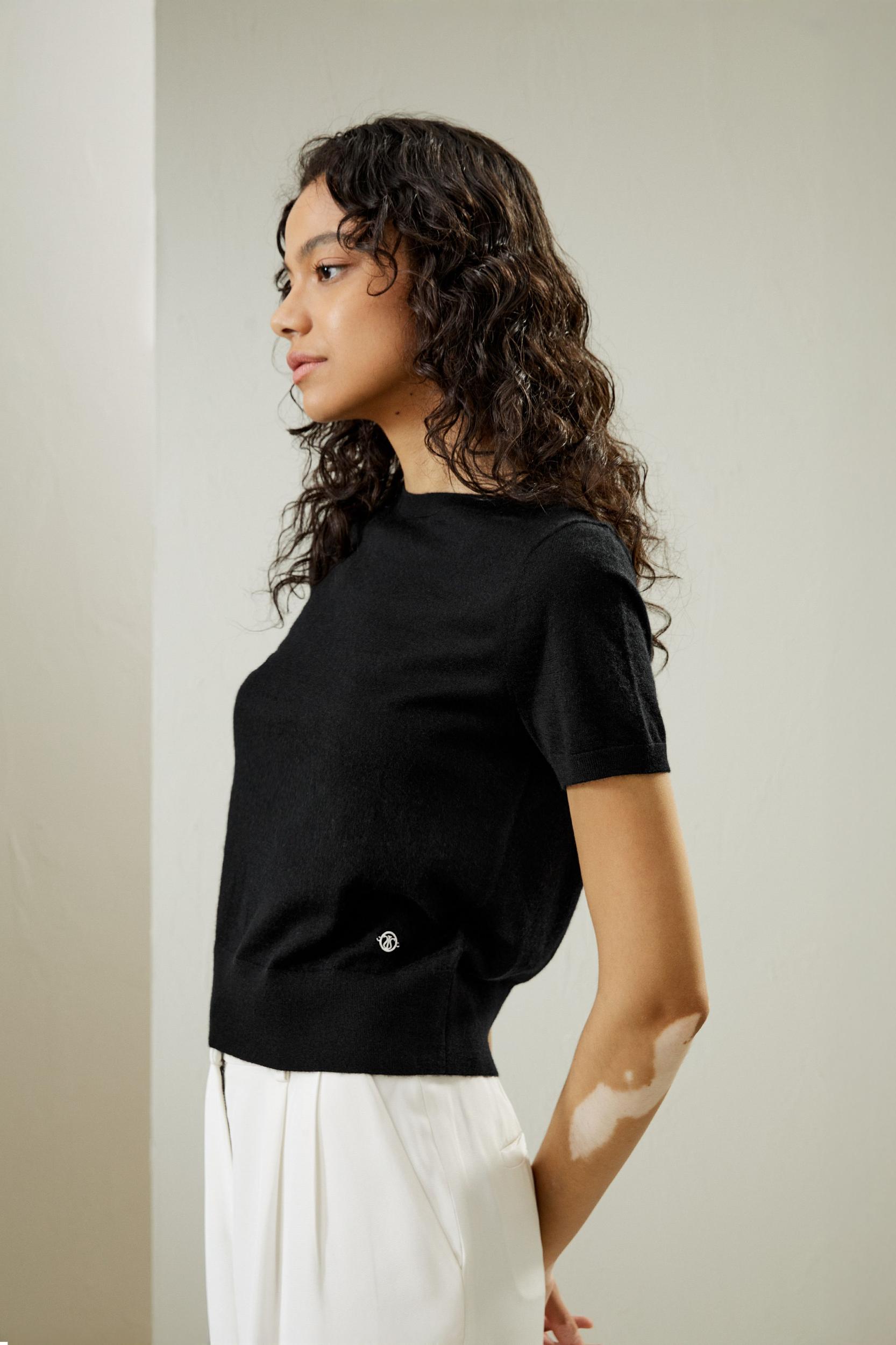 LILYSILK Short Sleeve Cashmere Jumper for Women Black 100% A-Grade Cashmere Soft Round Neck T-Shirt M Product Image