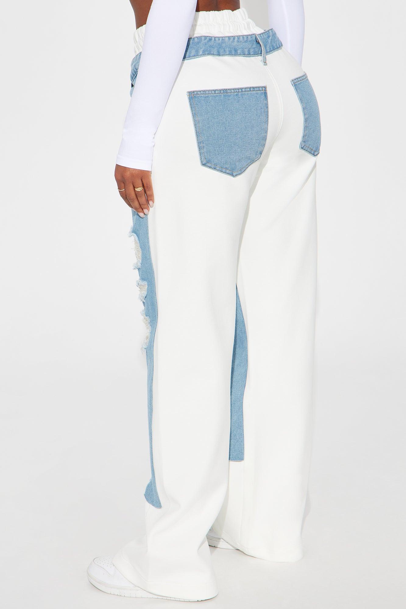 Eileen Contrast Double Waistband Pant - White/combo Product Image