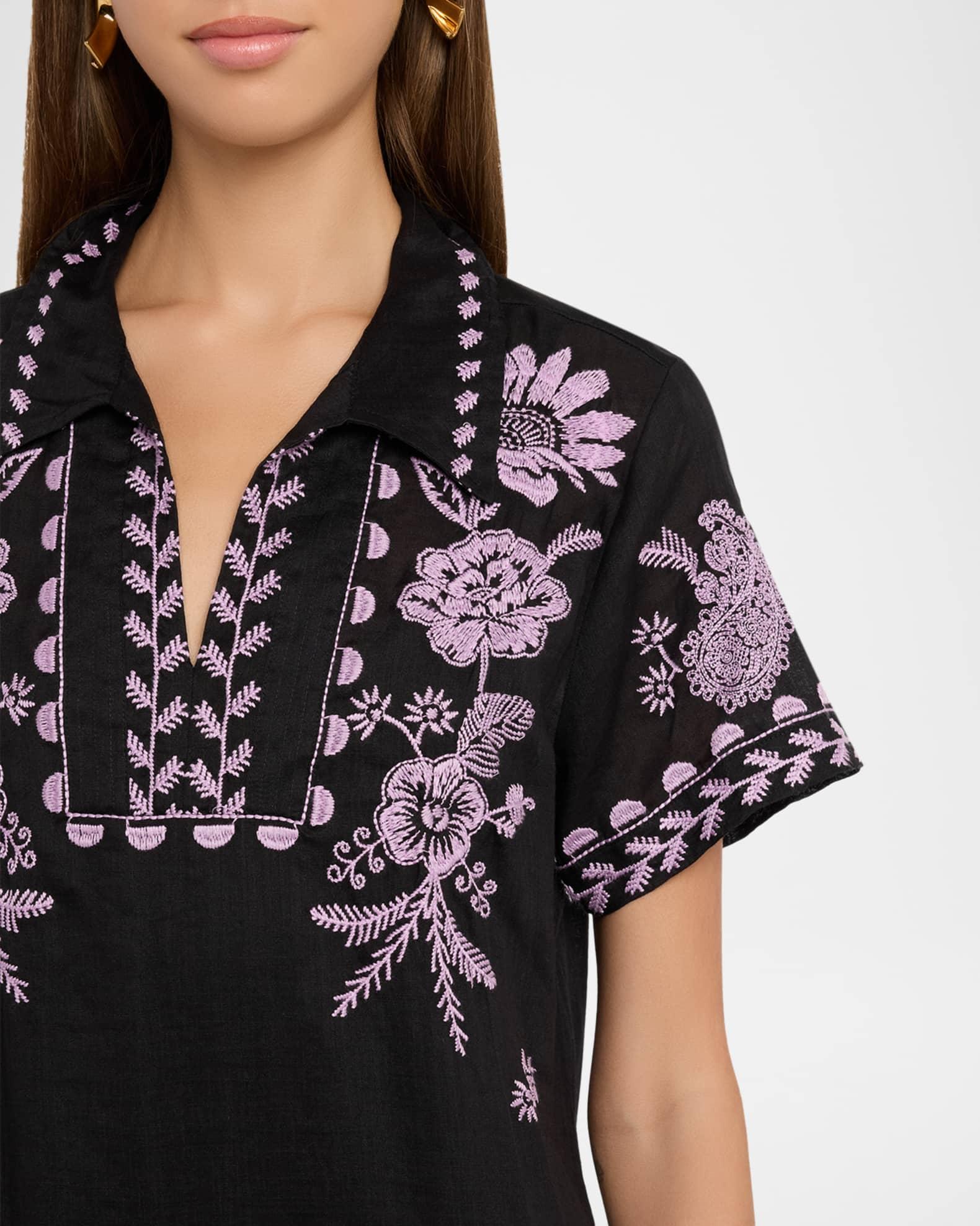 Embroidered Short-Sleeve Tunic Dress Product Image