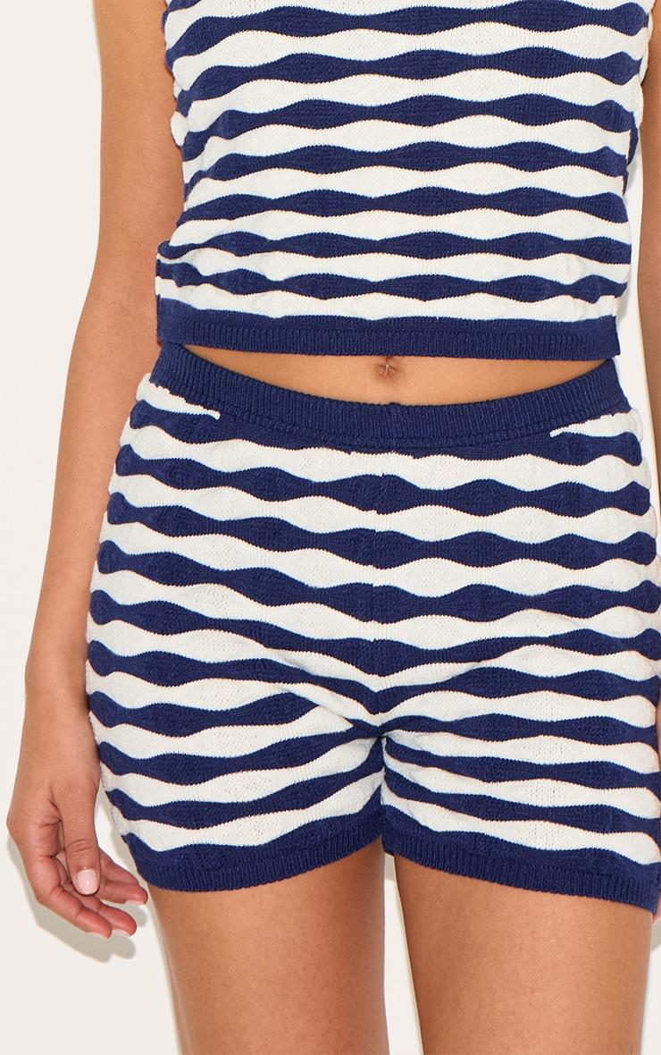 Petite Navy Knitted Striped Shorts Product Image