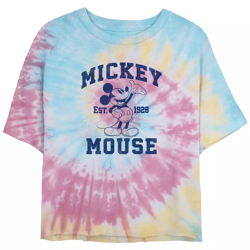 Disney's Mickey Mouse Since 1928 Juniors' Cropped Tie Dye Graphic Tee, Women's, Size: Medium, Blue Pink Light Yellow Product Image