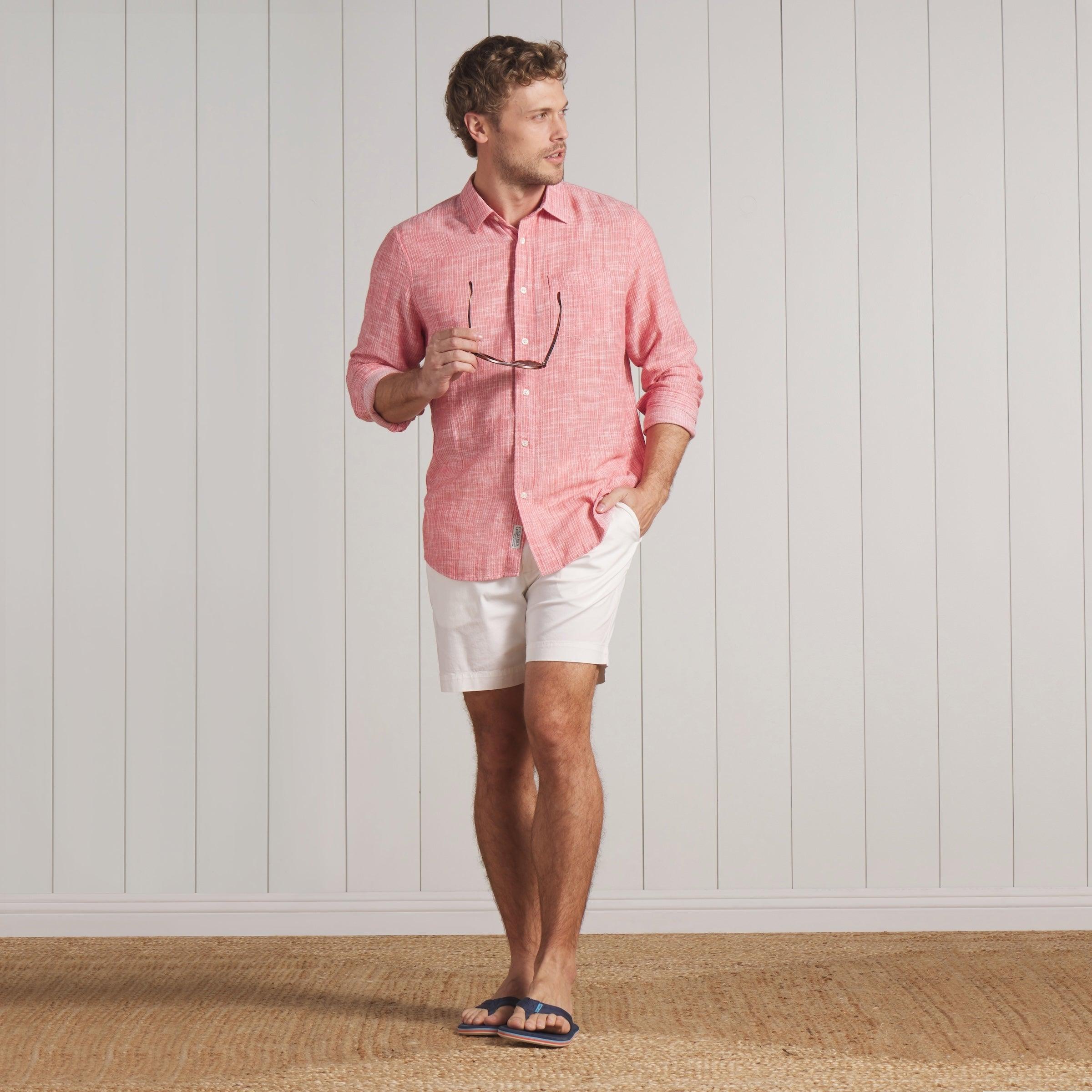 Madras Cottage Loom Chambray Shirt - Red Chambray Stripe Product Image