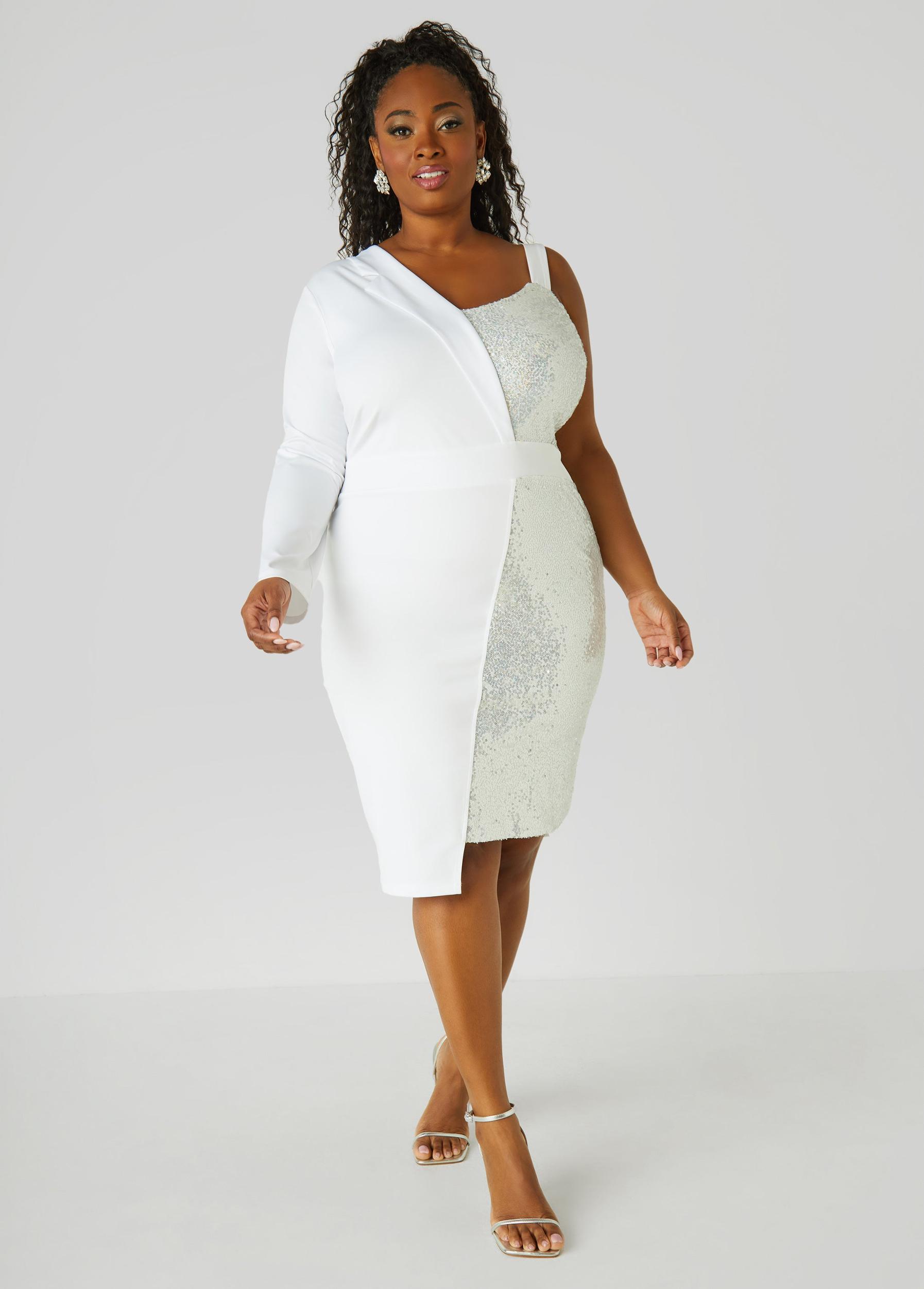 Plus Size Asymmetric Sequined Blazer Dress Ashley Stewart Product Image
