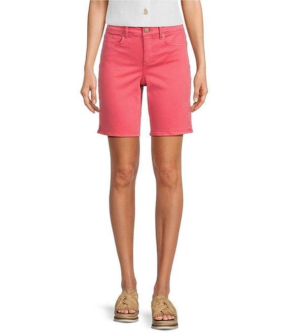 NYDJ Ella Crepe Valley Print Slim Fit Mid Rise Slit Hem Stretch Denim Shorts Product Image