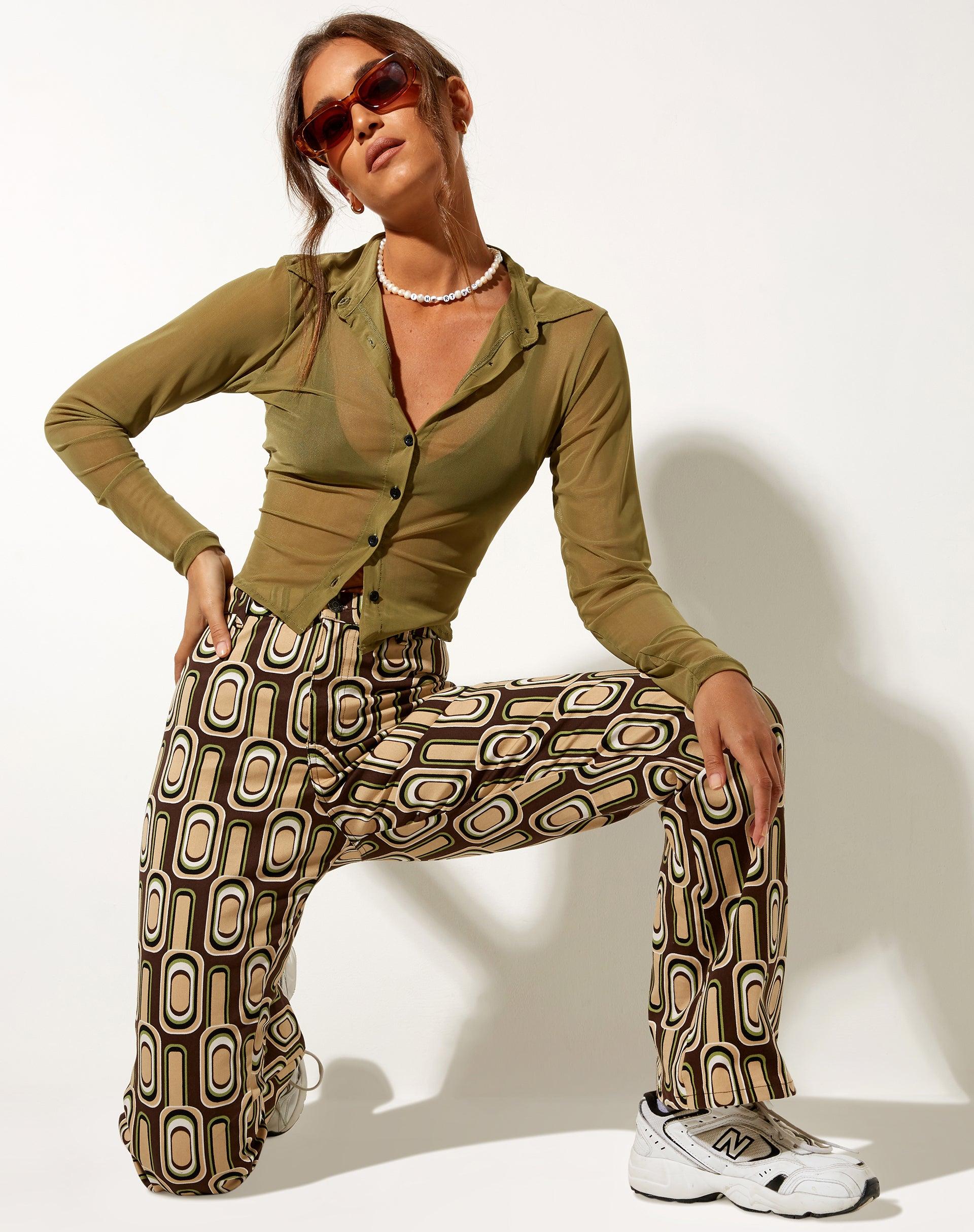 Zoven Flare Trouser in Retro Spot Brown Product Image