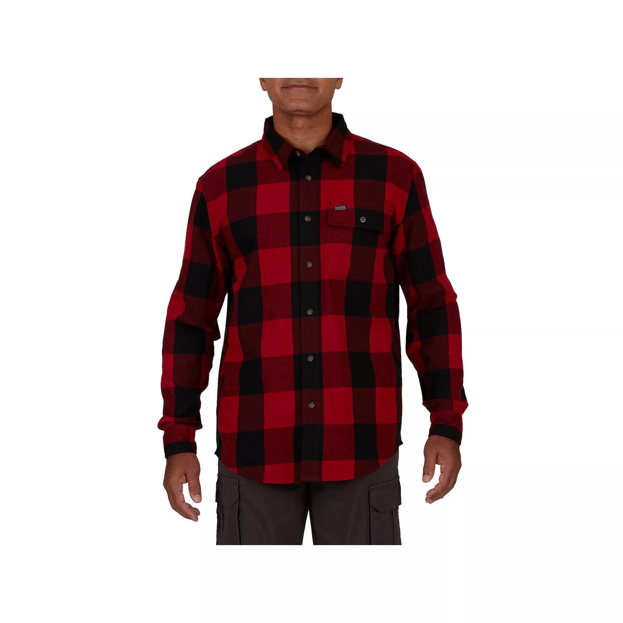 Men's Smith's Workwear Relaxed-Fit Buffalo Plaid Flannel Button-Down Shirt, Size: Large, Grey Black Product Image
