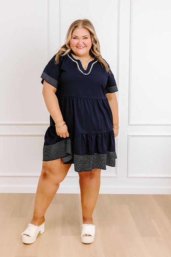 Lake Day Bliss Tiered Mini Dress in Navy Curves Product Image