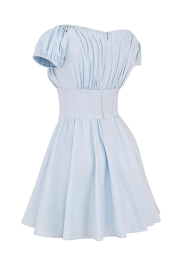 Nala  soft blue cotton gathered mini dress Product Image