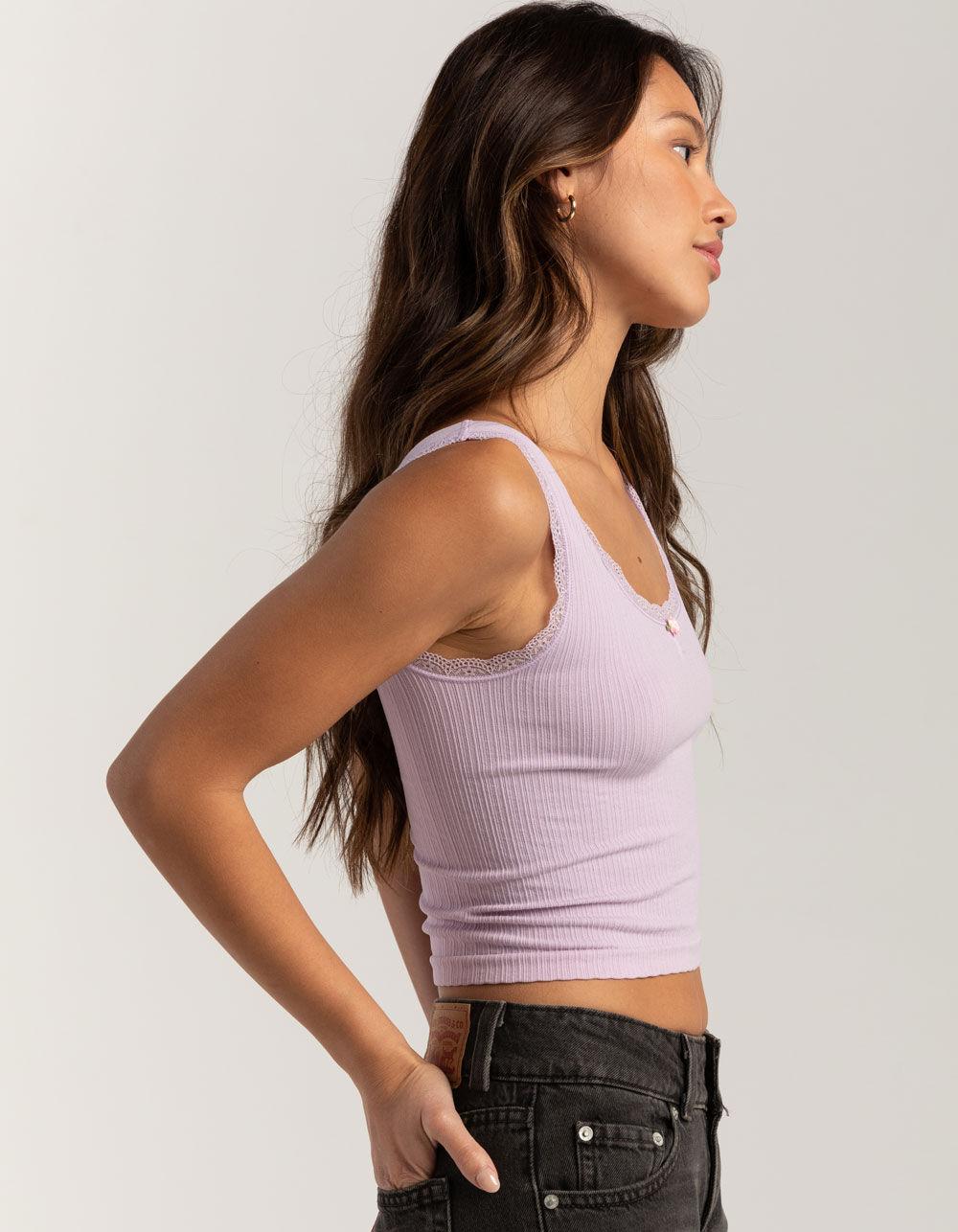 FULL TILT Seamless Lace Trim Womens Tank Top - LAVENDAR Product Image