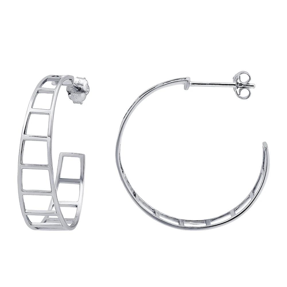 Aleure Precioso Sterling Silver Graduated Ladder Hoop Earrings, Women's Product Image
