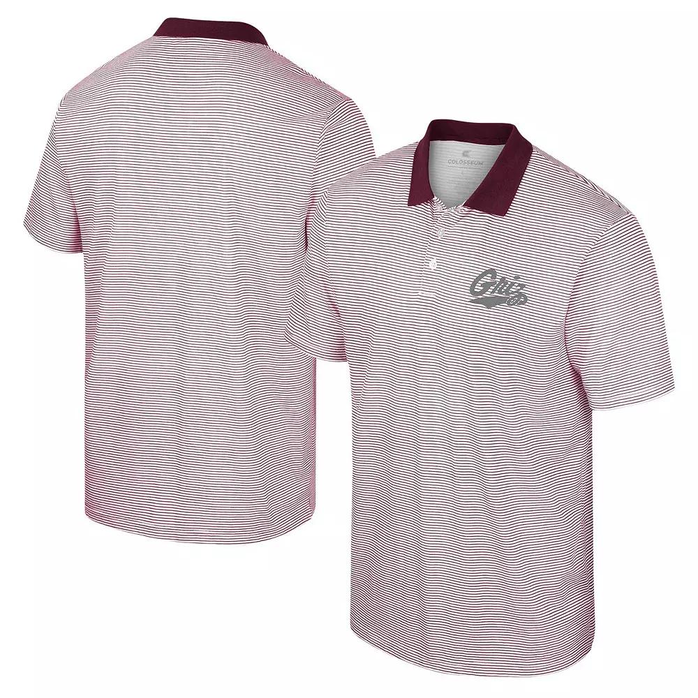 Men's Colosseum White/Maroon Montana Grizzlies Print Stripe Polo,  Product Image