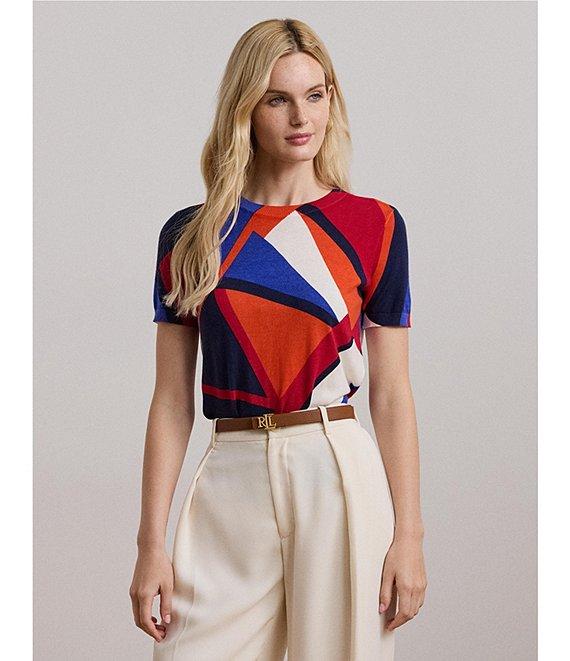 Lauren Ralph Lauren Printed Ribbed Crew Neck Short Sleeve Sweater Product Image