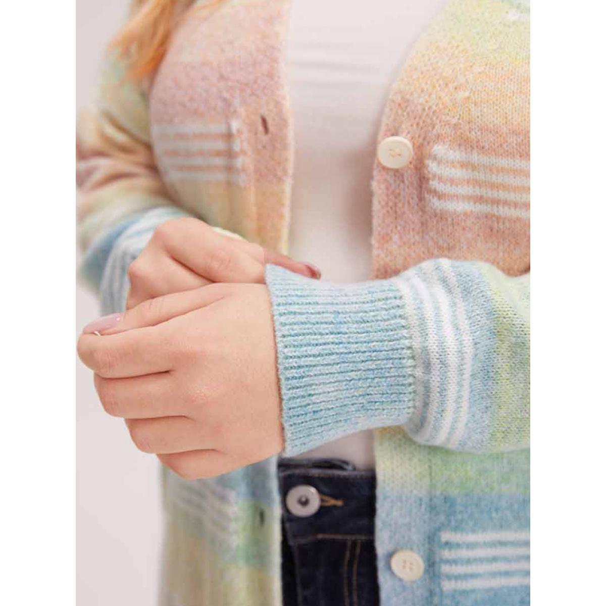 Plus Size Rainbow Ombre Elastic Cuffs Button Up Cardigan Multicolor Women Casual Loose Long Sleeve Everyday Cardigans BloomChic 26/4X Product Image