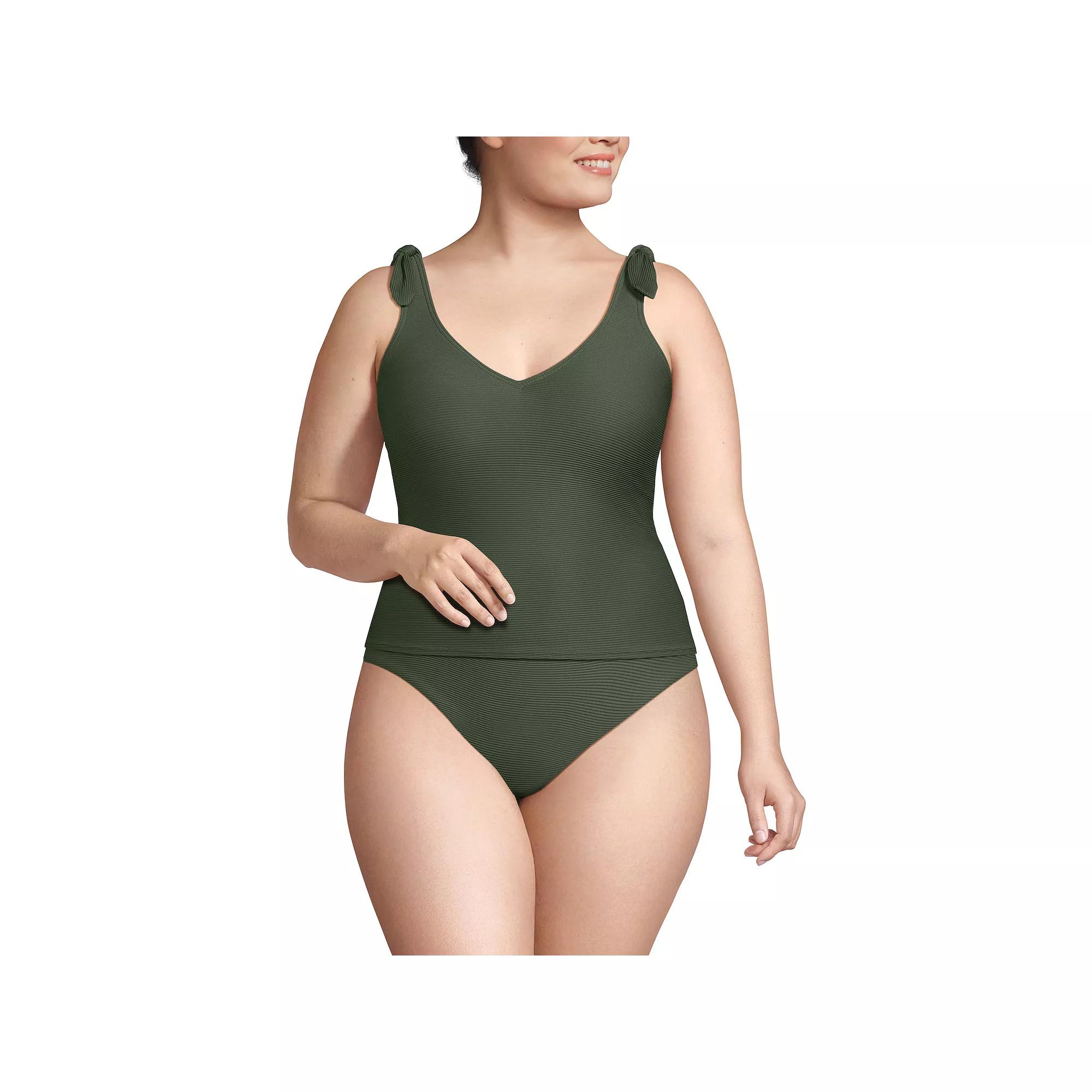 Plus Size Lands' End Tie Shoulder Ribbed Flutter Tankini Top, Women's, Size: 24 W, Dark Red Ottoman Product Image