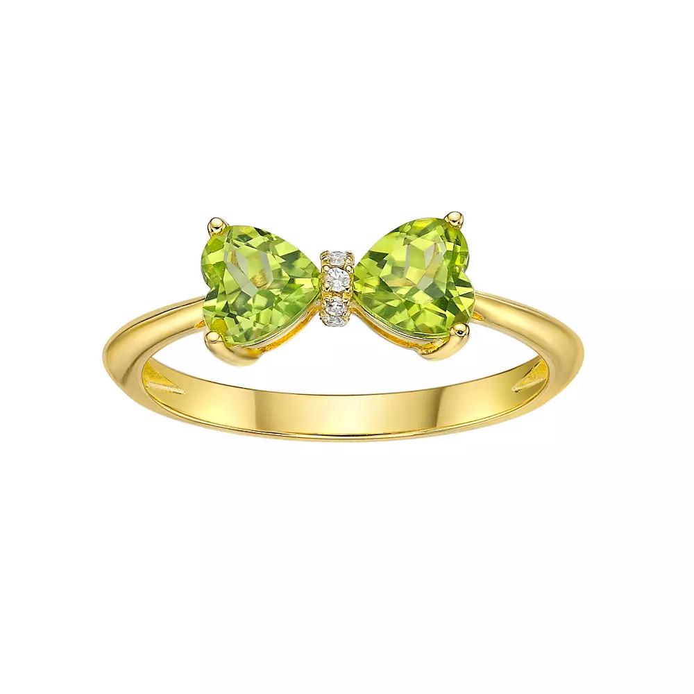 Gemminded 18k Gold Plated Sterling Silver Heart-Shaped Peridot & Diamond Accented Ring, Womens Gold Tone Product Image