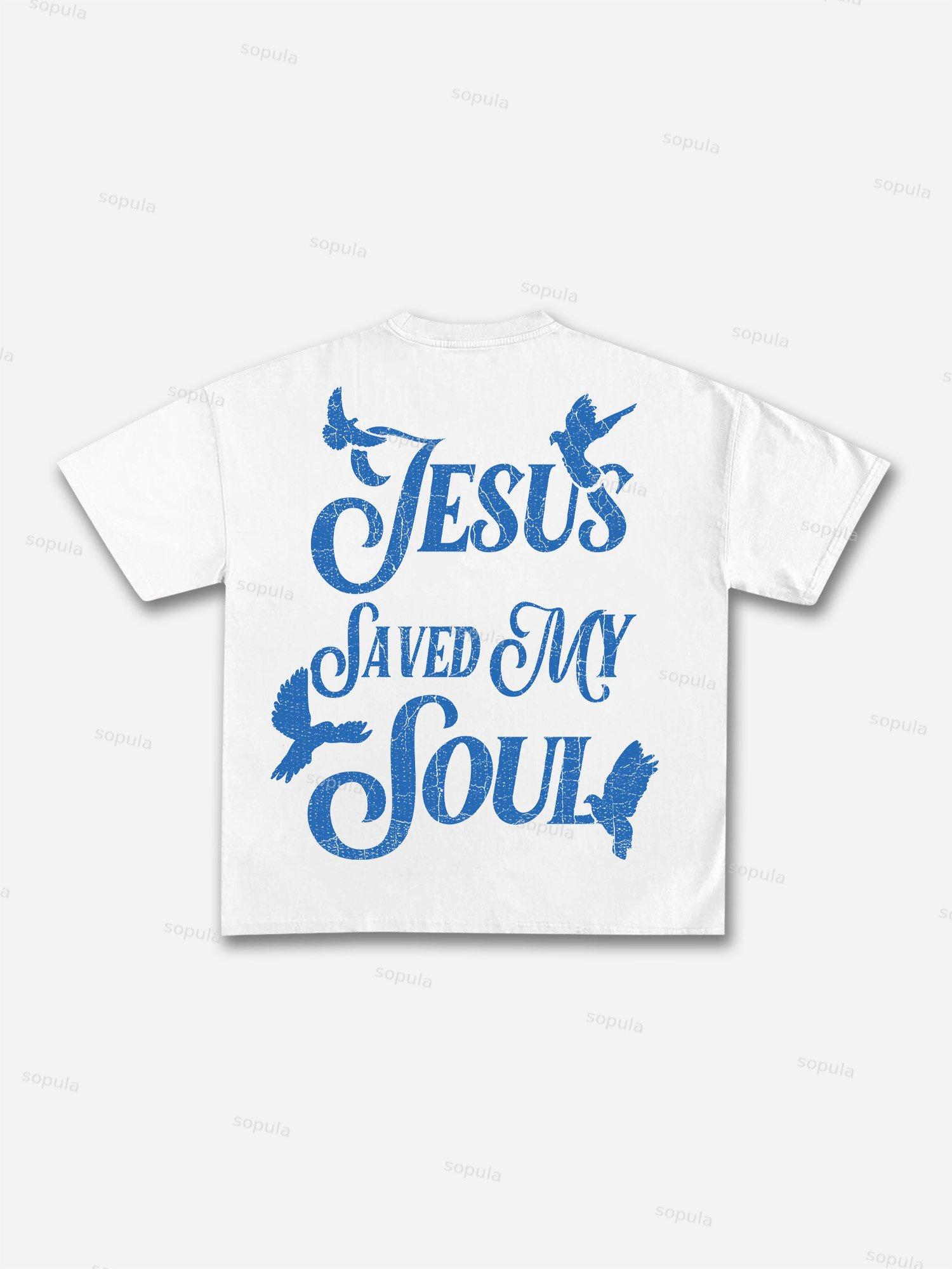 Jesus Saved My Soul Print Cotton T-shirt Product Image
