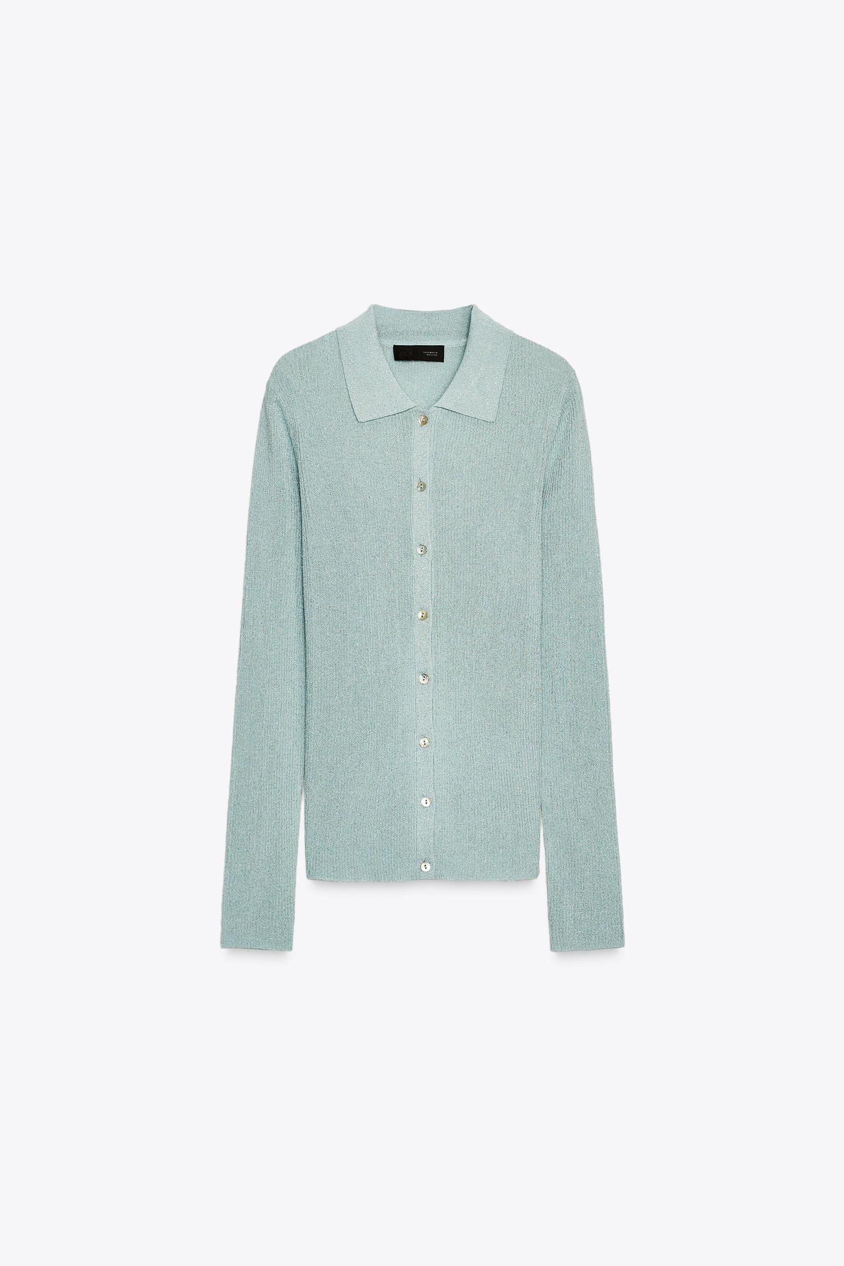 METALLIC THREAD KNIT POLO TOP Product Image