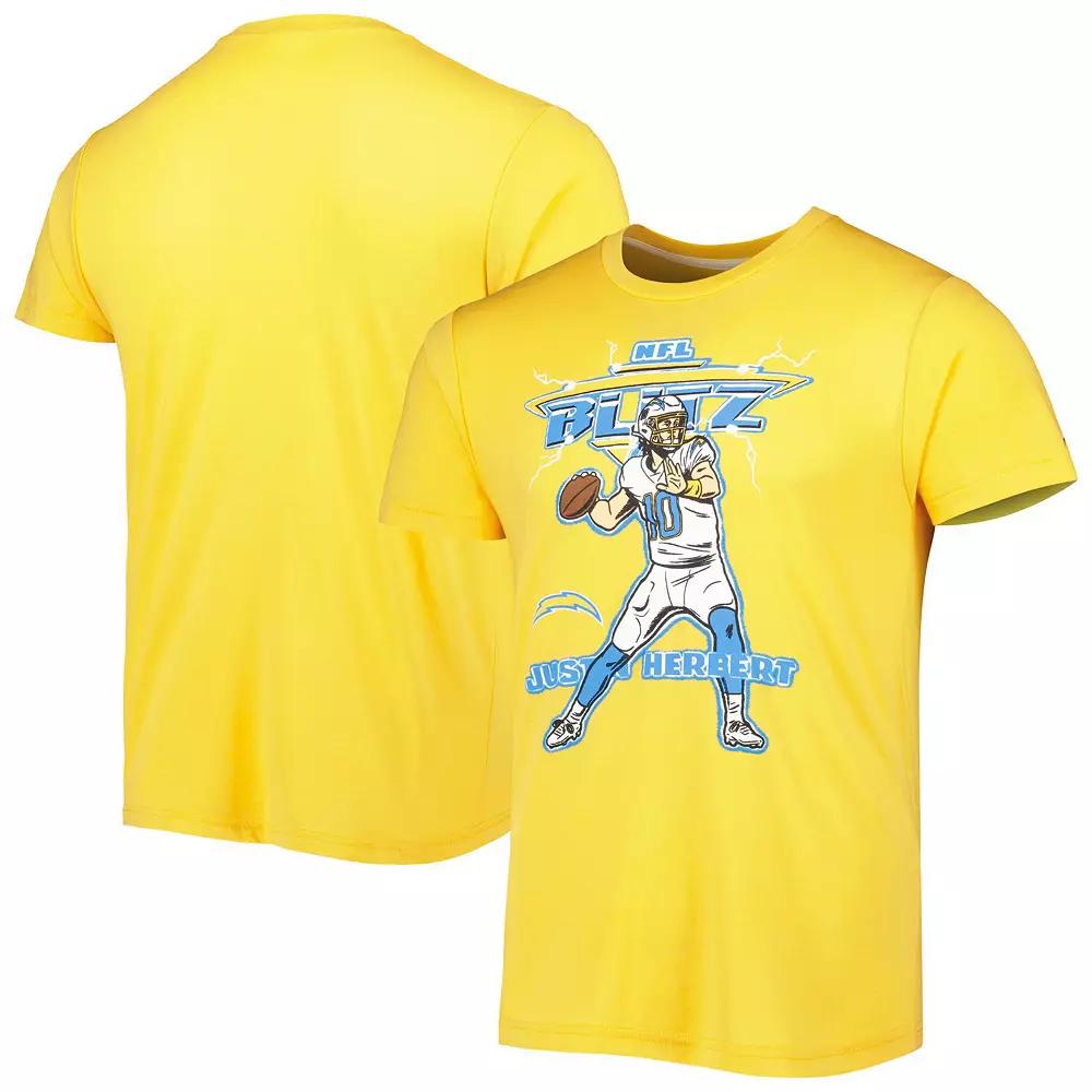 Men's Homage Justin Herbert Heathered Gold Los Angeles Chargers NFL Blitz Player Tri-Blend T-Shirt, Size: Small Product Image