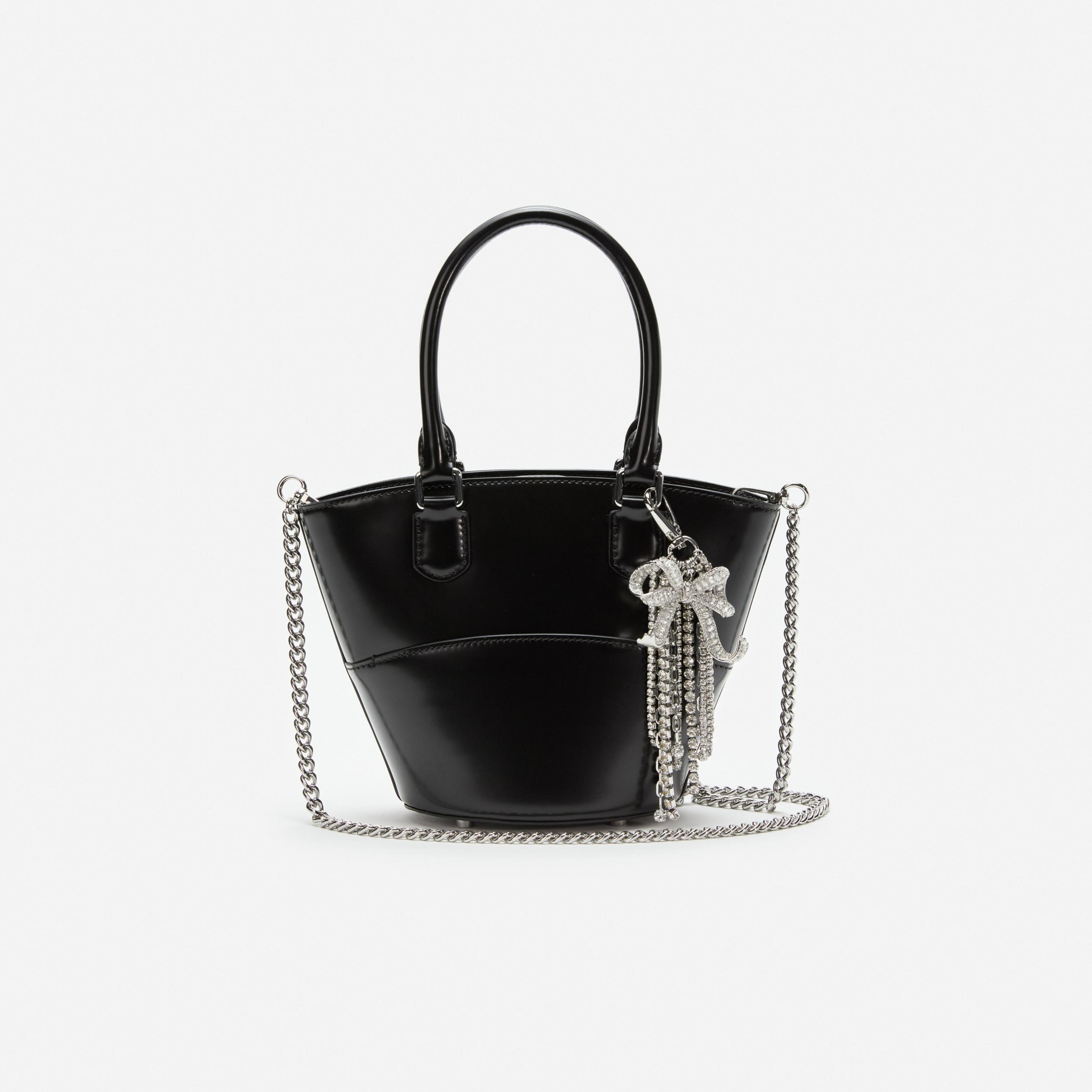 Black Leather Charm Tote Bag Product Image
